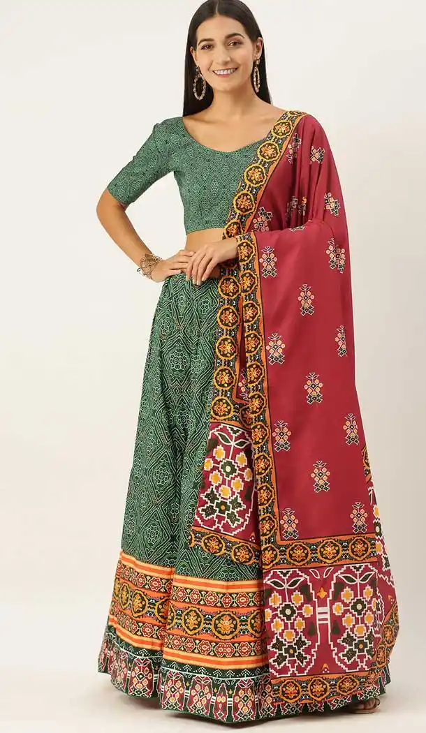 Mehendi Green Color Vaishali Silk Printed Party Wear Lehenga Choli -2984143581