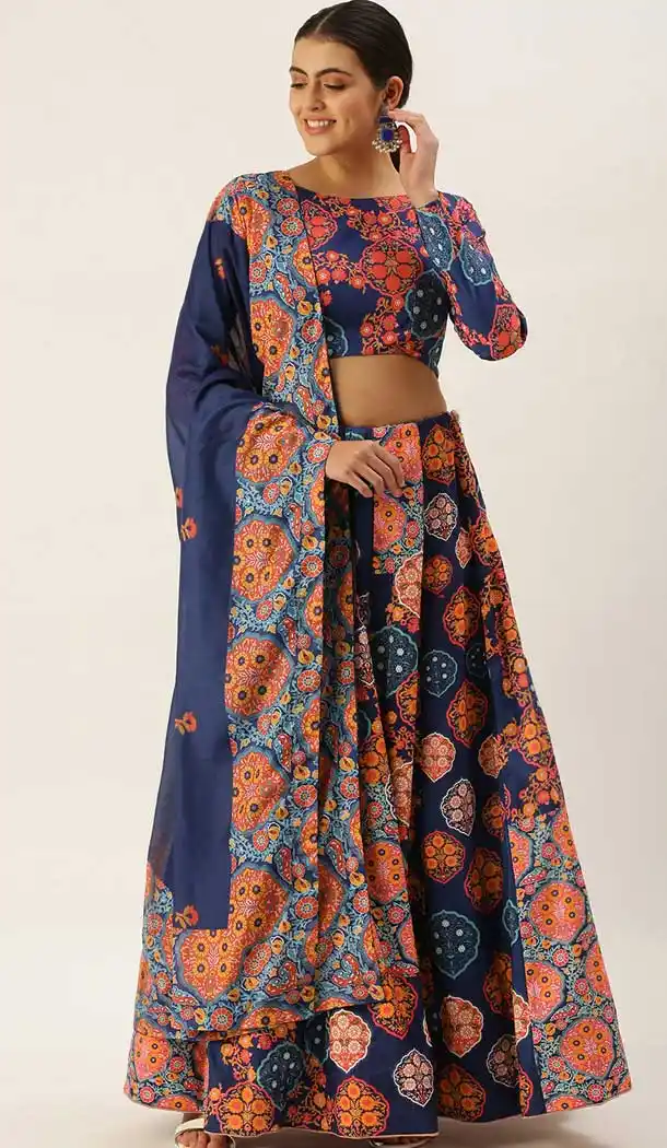 Blue Color Vaishali Silk Printed Party Wear Lehenga Choli -2984143585