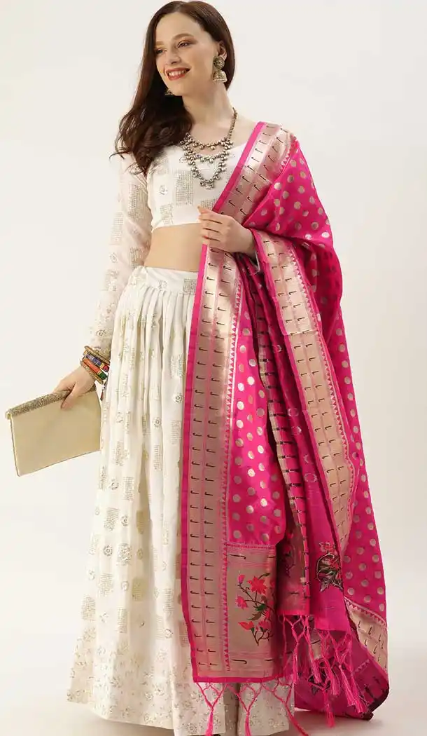 Splendorous White Color Georgette Traditional Party Wear Girls Choli Skirt -2986143595
