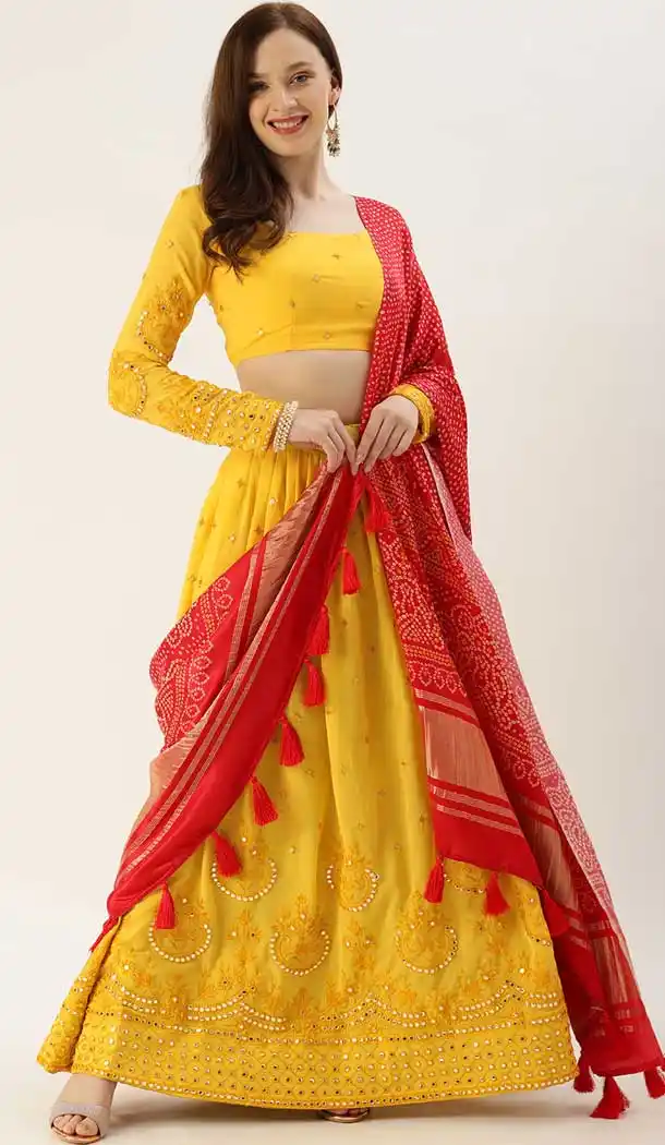 Mustard Color Georgette Traditional Party Wear Girls Choli Skirt -2986143597