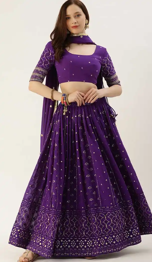 Dark Blue Color Georgette Traditional Party Wear Girls Choli Skirt -2986143598