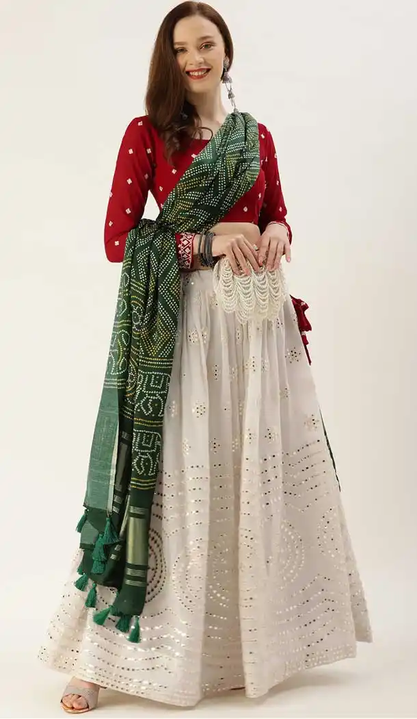 Ravishing White Color Georgette Traditional Party Wear Girls Choli Skirt -2986143599