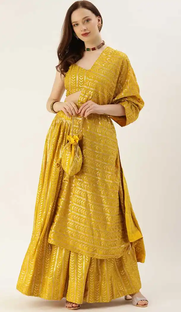 Yellow Color Georgette Traditional Party Wear Girls Choli Skirt -2986143600