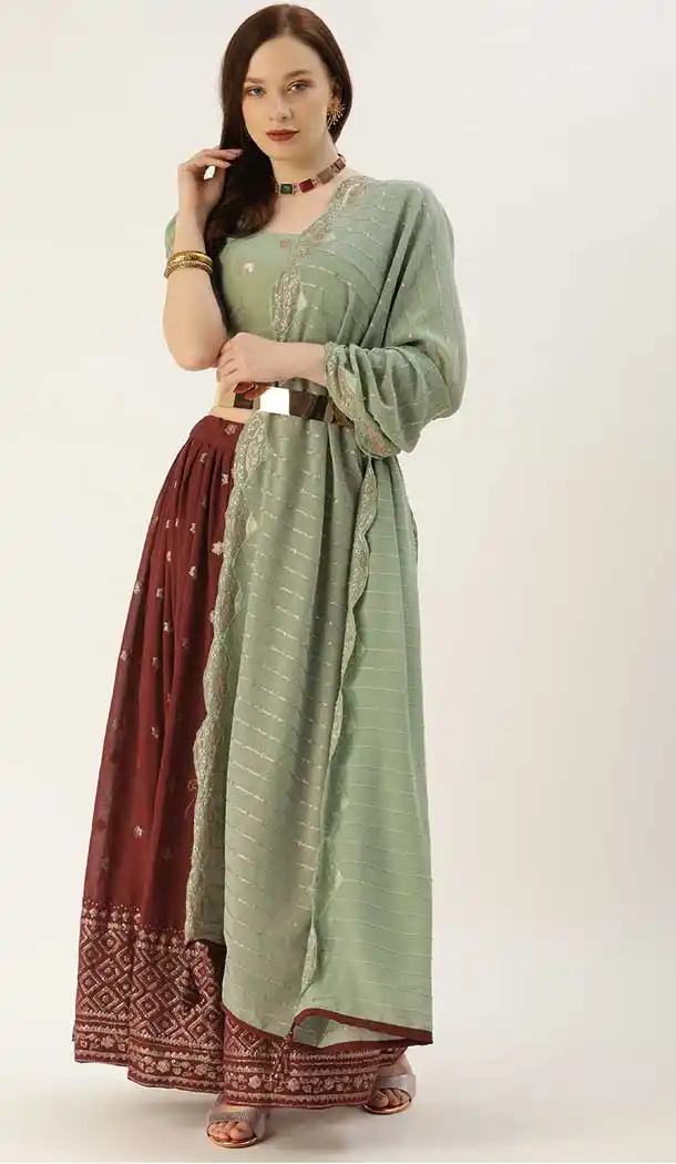 Fancy Brown Color Georgette Traditional Party Wear Girls Choli Skirt -2986143601