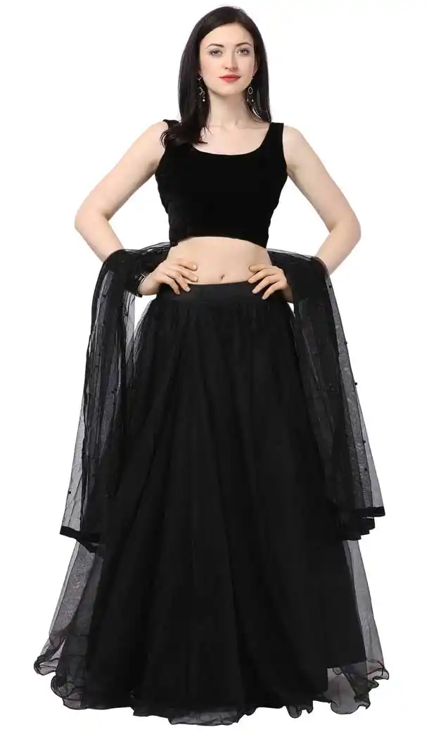 Charming Black Color Butterfly Net Traditional Party Wear Girls Choli Skirt -3021143960