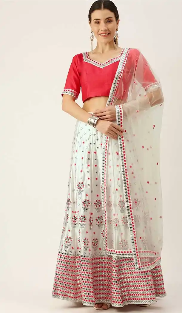 Luscious White Color Satin Traditional Party Wear Girls Choli Skirt -3021143963