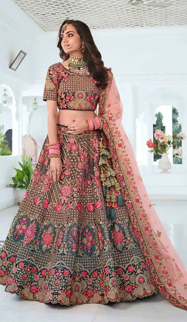 Multi Color Fancy Heavy Embroidery Bridal Wedding Wear Lehenga Choli -3032144049