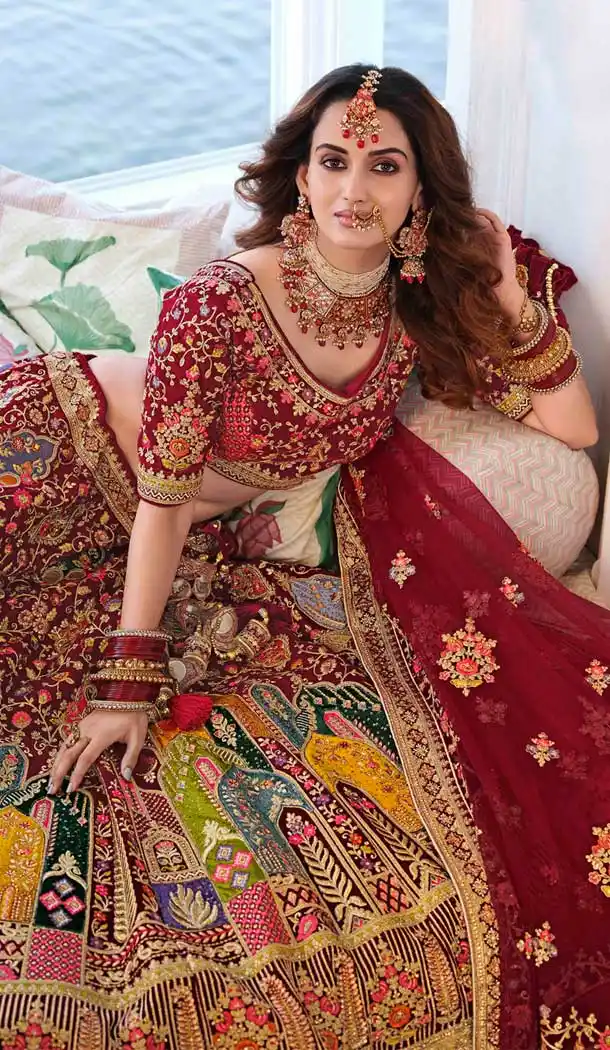 Maroon Color Fancy Heavy Embroidery Bridal Wedding Wear Lehenga Choli -3032144051