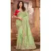 Vivacious Pista Color Net Organza Designer Bridal Wedding Wear Saree Blouse -3018143942