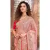Rose Pink Color Net Organza Designer Bridal Wedding Wear Saree Blouse -3018143943