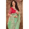 Mint Green Color Net Organza Designer Bridal Wedding Wear Saree Blouse -3018143944