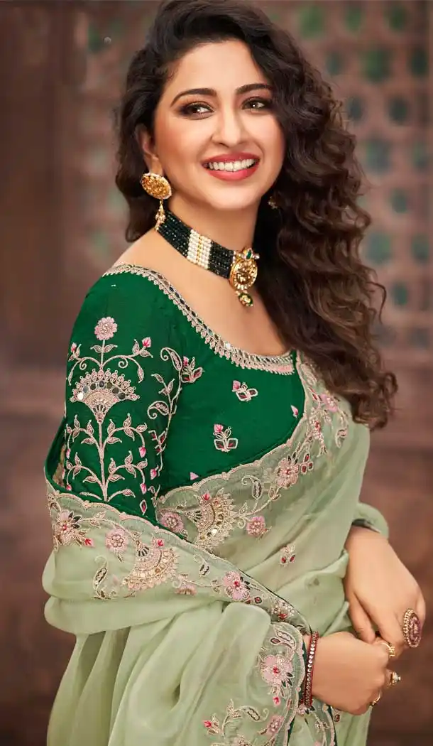 Stunning Pista Green Color Net Organza Designer Bridal Wedding Wear Saree -3018143948