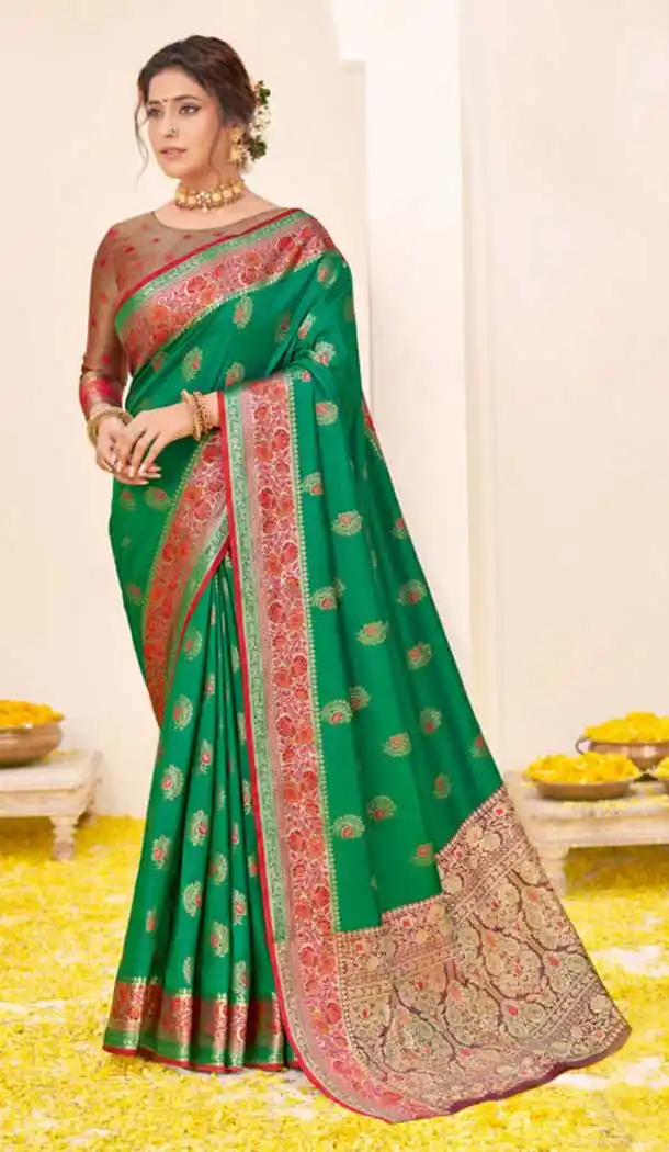 Adorable Dark Green Color Silk Traditional Party Wear Women Saree Blouse -3036144073