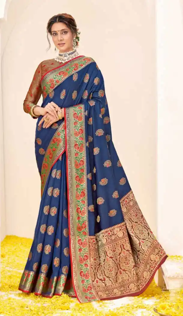 Dark Blue Color Silk Traditional Party Wear Women Saree Blouse -3036144074