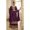 Purple Color Pure Chinon Pakistani Style Designer Palazzo Suit -3039144092