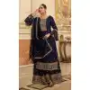 Navy Blue Color Pure Chinon Pakistani Style Designer Palazzo Suit -3039144093
