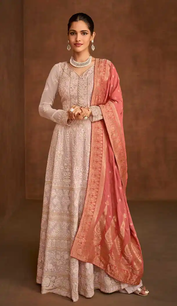 Peach Color Real Georgette Designer Pakistani Style Palazzo Suit -3040144096
