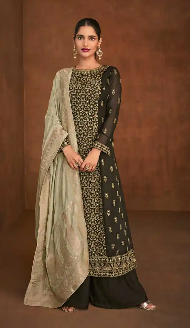 Black Color Real Georgette Designer Pakistani Style Palazzo Suit -3040144097