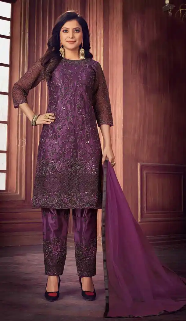 Purple Color Heavy Net Party Wear Pakistani Salwar Kameez -3019143952