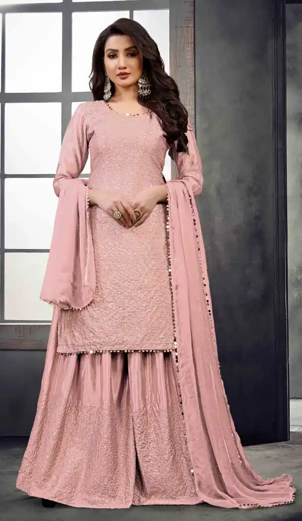Peach Color Heavy Cinnon Party Wear Pakistani Palazzo Salwar Kameez -3020143955