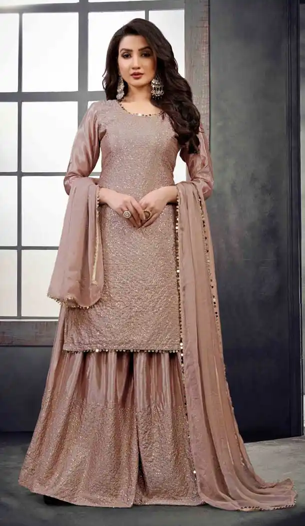 Brown Color Heavy Cinnon Party Wear Pakistani Palazzo Salwar Kameez -3020143956