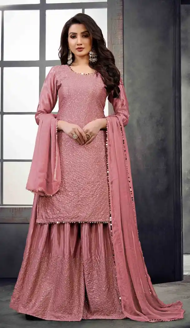 Pink Color Heavy Cinnon Party Wear Pakistani Palazzo Salwar Kameez -3020143958