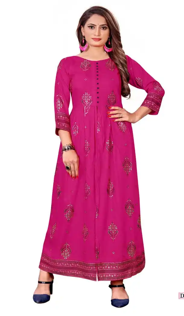 Magenta Color Pure Rayon Trendy Designer Readymade A-Line Gown -3041144098