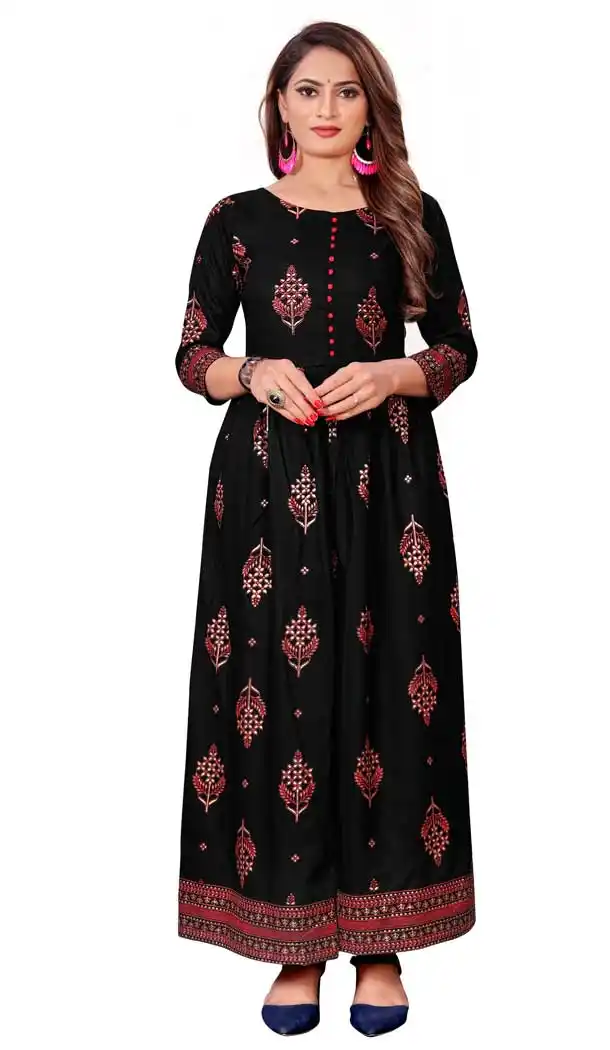 Chic Black Color Pure Rayon Trendy Designer Readymade A-Line Gown -3041144100
