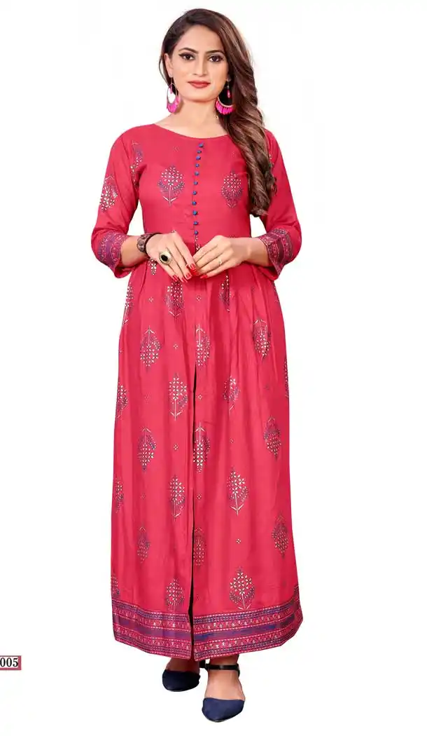 Charming Pink Color Pure Rayon Trendy Designer Readymade A-Line Gown -3041144102