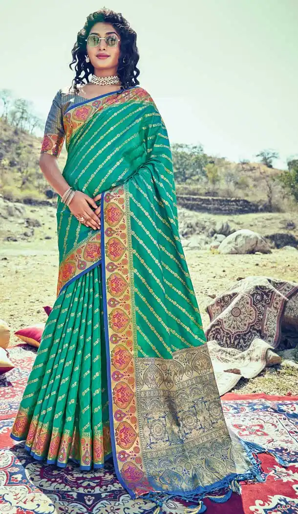Teal Green Color Banarasi Silk Traditional Party Wear Saree Blouse -3090144435