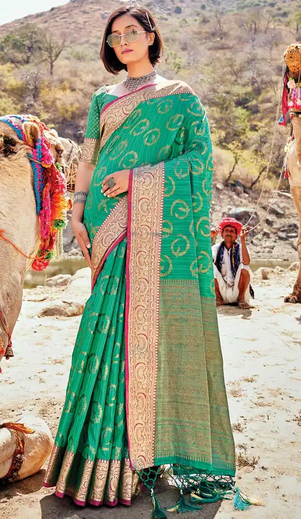 Rama Green Color Banarasi Silk Party Wear Traditional Women Saree Blouse -3091144438
