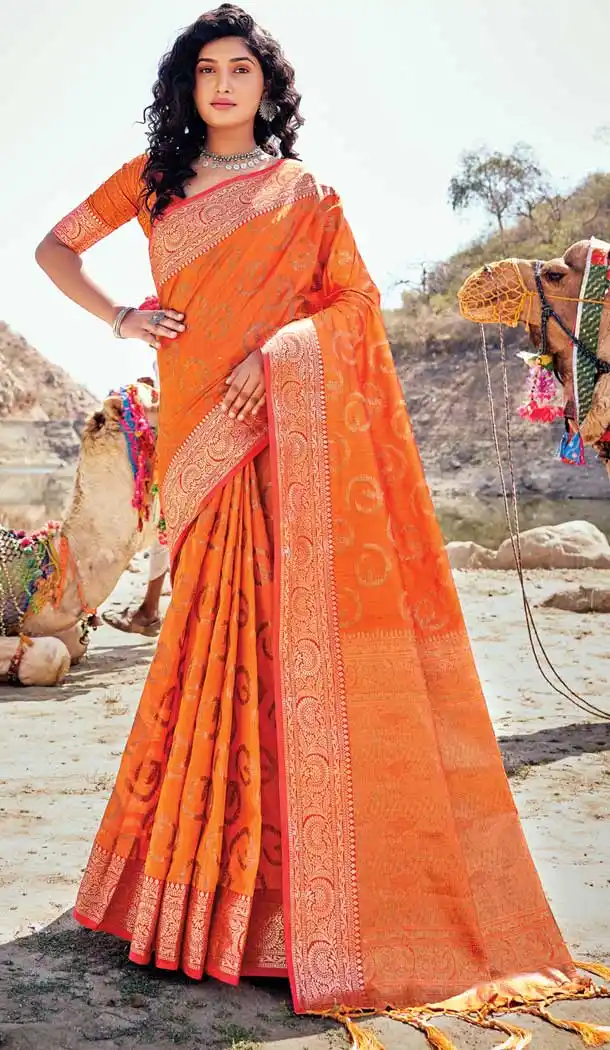 Mustard Color Banarasi Silk Party Wear Traditional Women Saree Blouse -3091144440