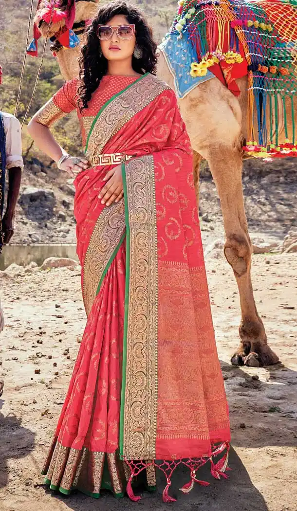 Pink Color Banarasi Silk Party Wear Traditional Women Saree Blouse -3091144442