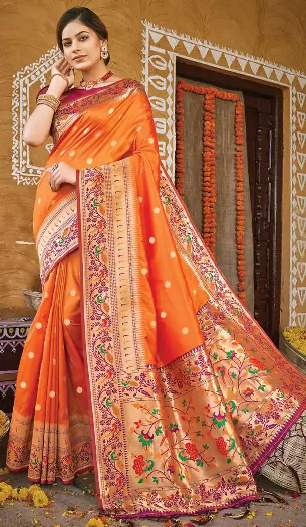 Mustard Color Paithani Silk Designer Party Wear Women Saree Blouse -3094144458