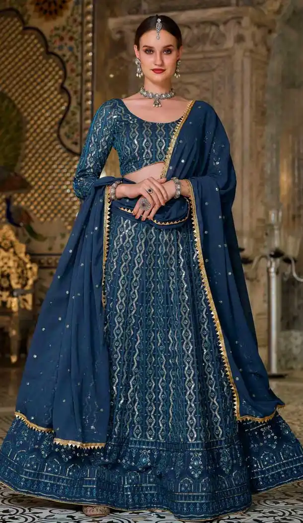 Blue Color Pure Georgette Designer Party Wear Plus Size Lehenga Choli -3101144504