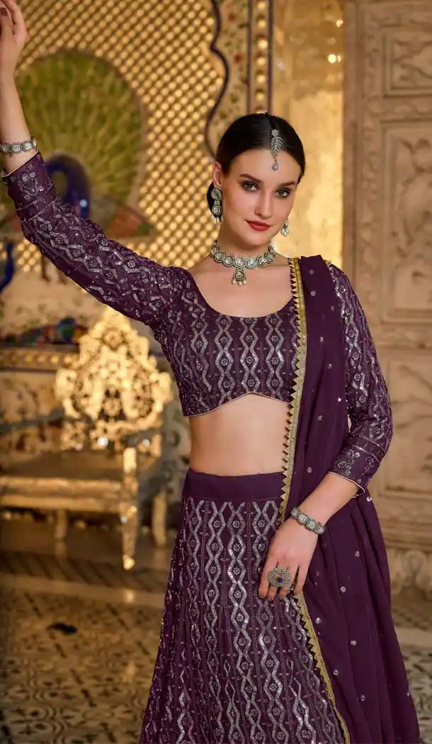 Purple Color Pure Georgette Designer Party Wear Plus Size Lehenga Choli -3101144505