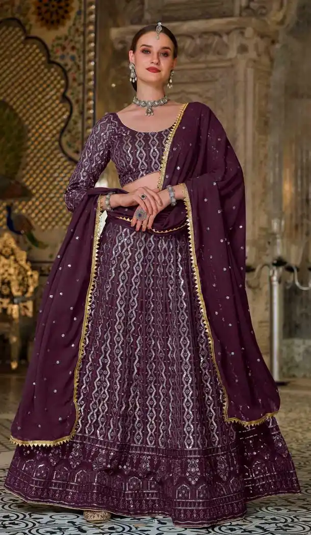 Purple Color Pure Georgette Designer Party Wear Plus Size Lehenga Choli -3101144505