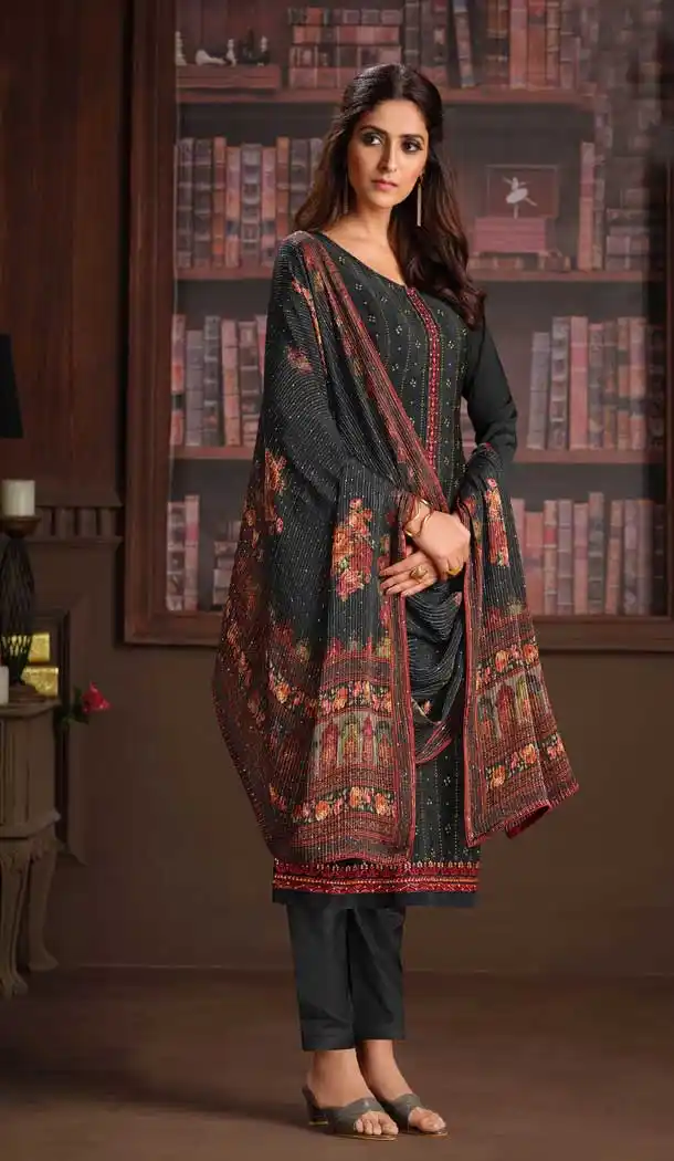 Black Color Chinnon Embroidery Party Wear Salwar Kameez -3124144654