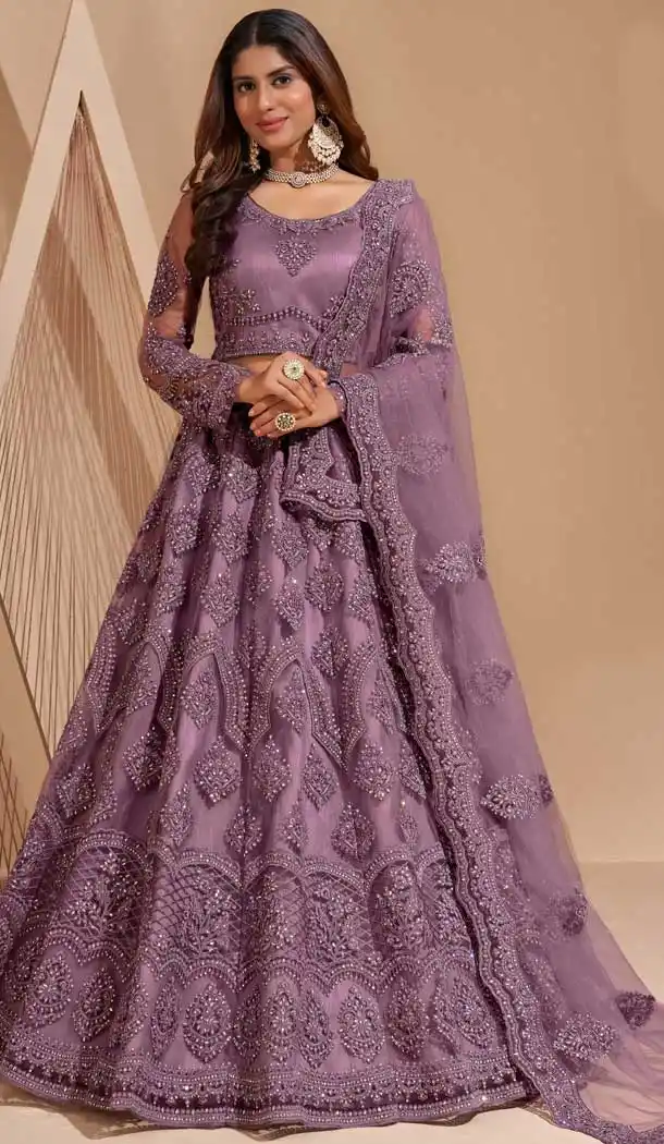 Majorelle Blue Color Net Designer Wedding Sangeet Wear Lehenga Choli -3125144672