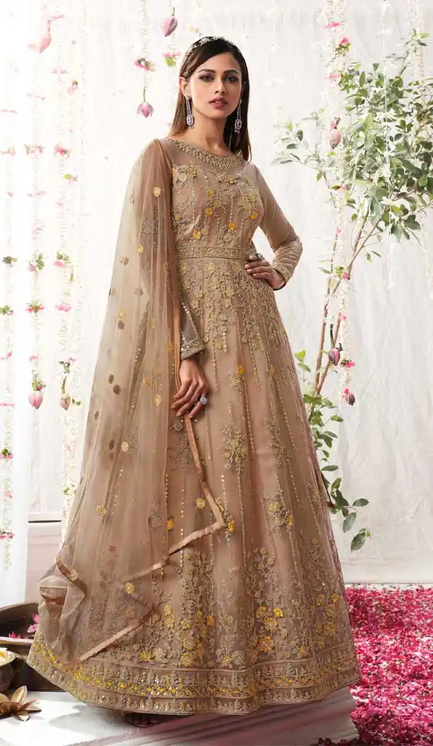 Beige Color Butterfly Net Designer Wedding Wear Anarkali Salwar Suit -3122144645
