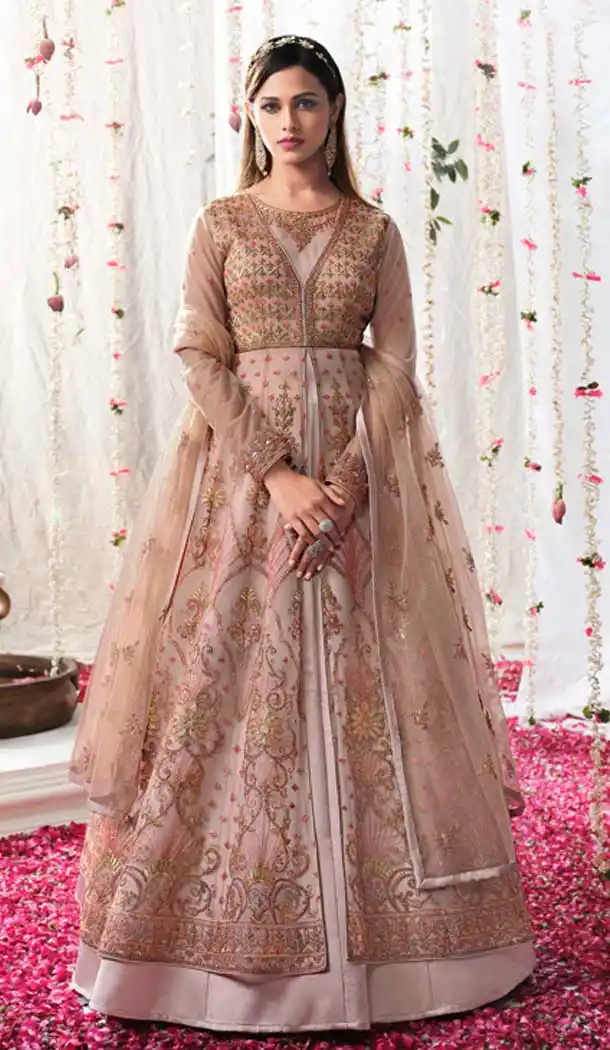 Rose Pink Color Butterfly Net Designer Wedding Wear Anarkali Salwar Suit -3122144648