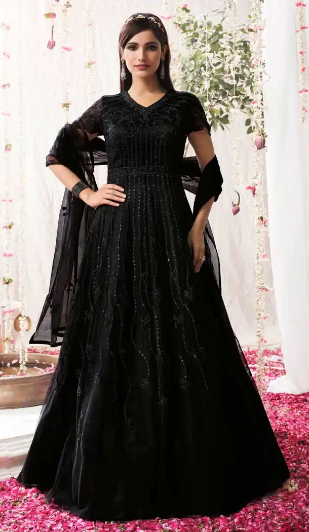 Black Color Butterfly Net Designer Wedding Wear Anarkali Salwar Suit -3122144650