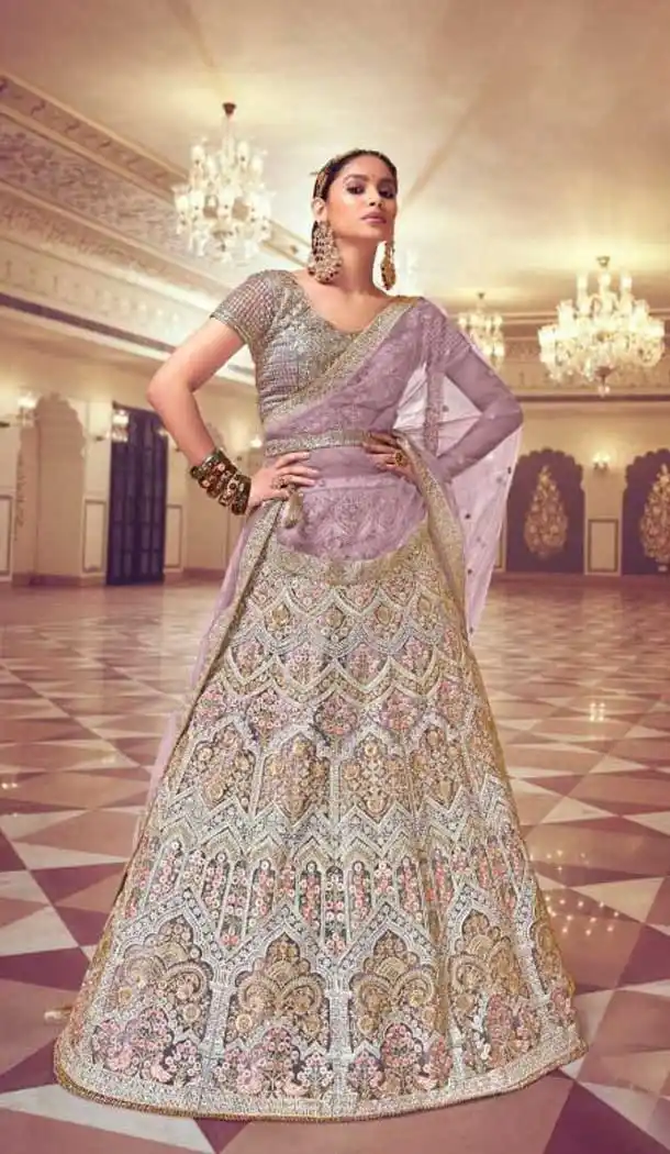Purple Color Net Designer Wedding Wear Bridal Women Plus Size Lehenga Choli -3138144744