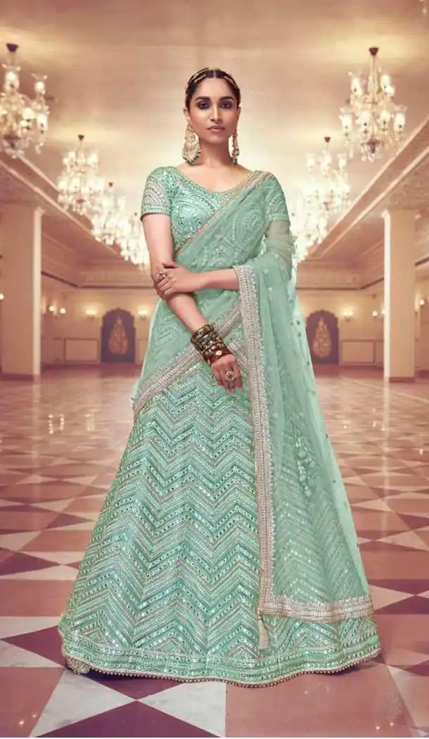 Pretty Sky Blue Color Net Designer Wedding Wear Bridal Plus Size Lehenga Choli -3138144745