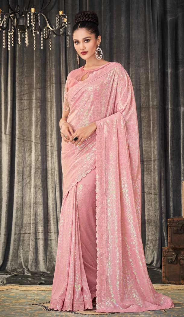 Blush Pink Color Georgette Designer Party Wear Fancy Saree Blouse - 3107144550