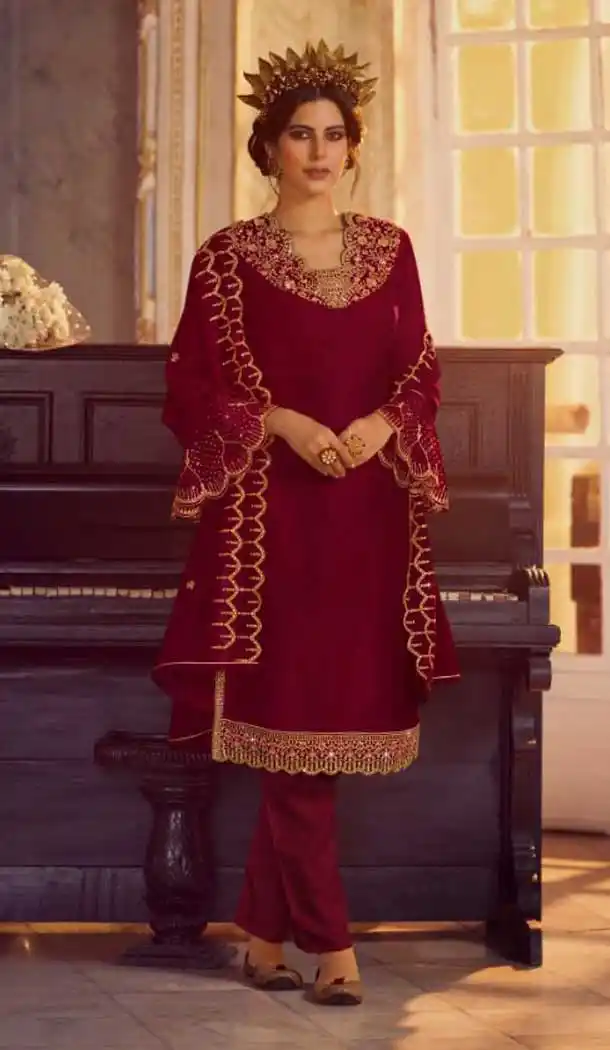 Maroon Color Georgette Designer Party Wear Lehenga Style Suit- 3109144563