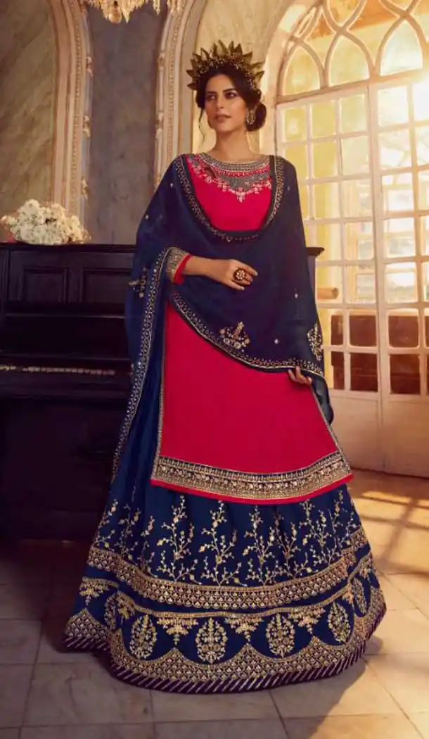 Pink Color Georgette Designer Party Wear Lehenga Style Suit- 3109144564