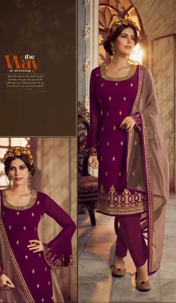 Violet Color Georgette Designer Party Wear Lehenga Style Suit- 3109144566
