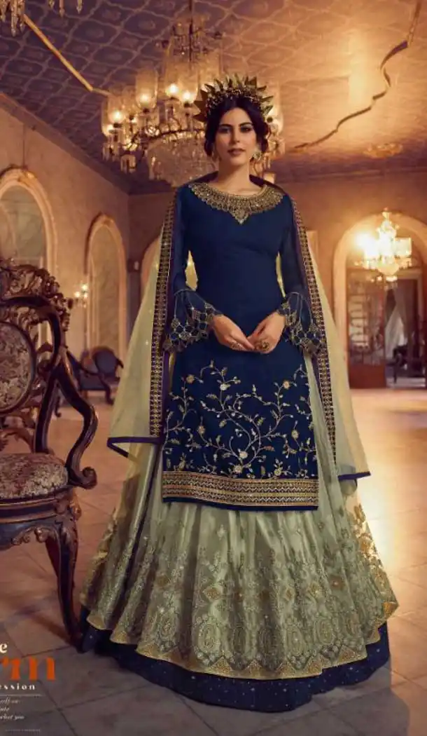 Royal Blue Color Georgette Designer Party Wear Lehenga Style Suit- 3109144567