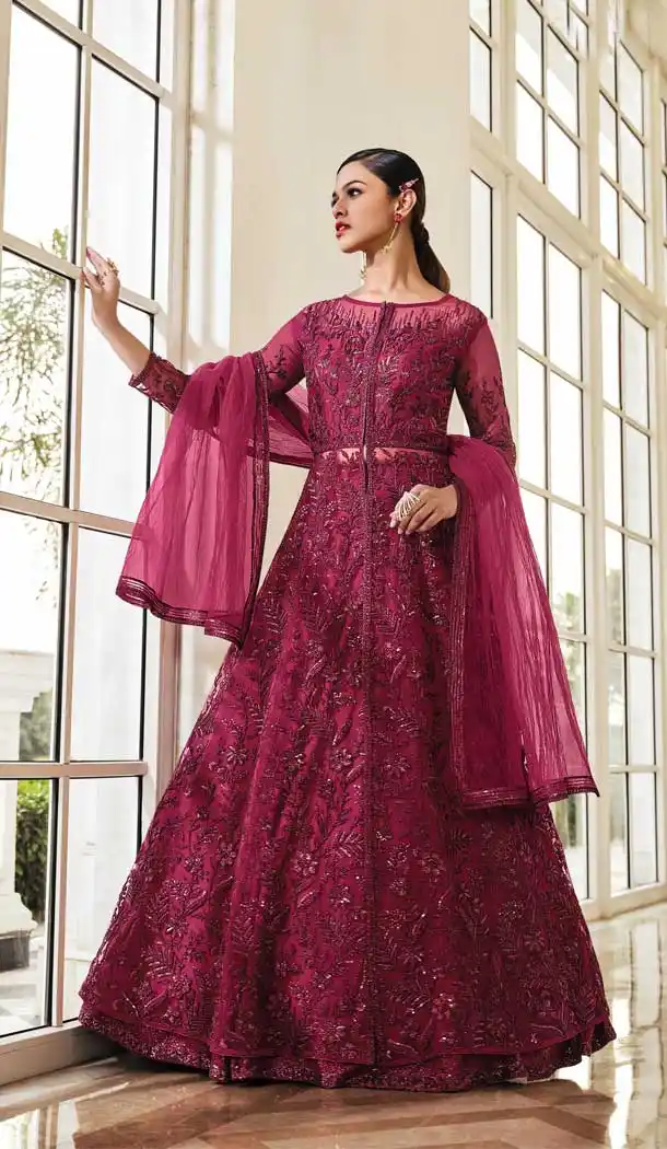Pink Color Net Heavy Embroidery Work Designer Salwar Kameez -3147144806